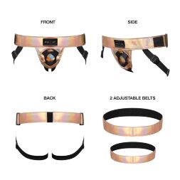 Трусы для страпона Strap-On-Me Leatherette Harness Curious Holographic Rose Gold (мятая упаковка!!!)